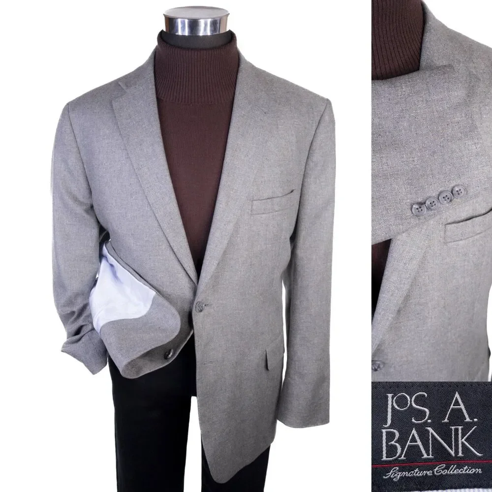 Jos A Bank Signature Blazer Sport Coat 46R 100% Silk Two Button TAILORED Jacket